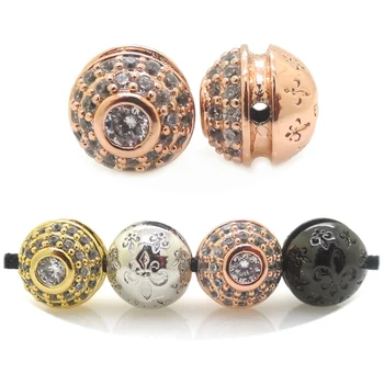

Wholesale Mixed Black Silver Gold Color & Micro Pave Clear CZ 10mm Brass Round Spacer Beads For Men Bracelets Jewelry DIY 10Pcs