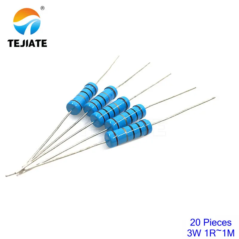 

200pcs 3W Metal film resistor 1% 1R ~ 1M 1R 4.7R 10R 22R 33R 47R 1K 4.7K 10K 100K 1 4.7 10 22 33 47 4K7 ohm