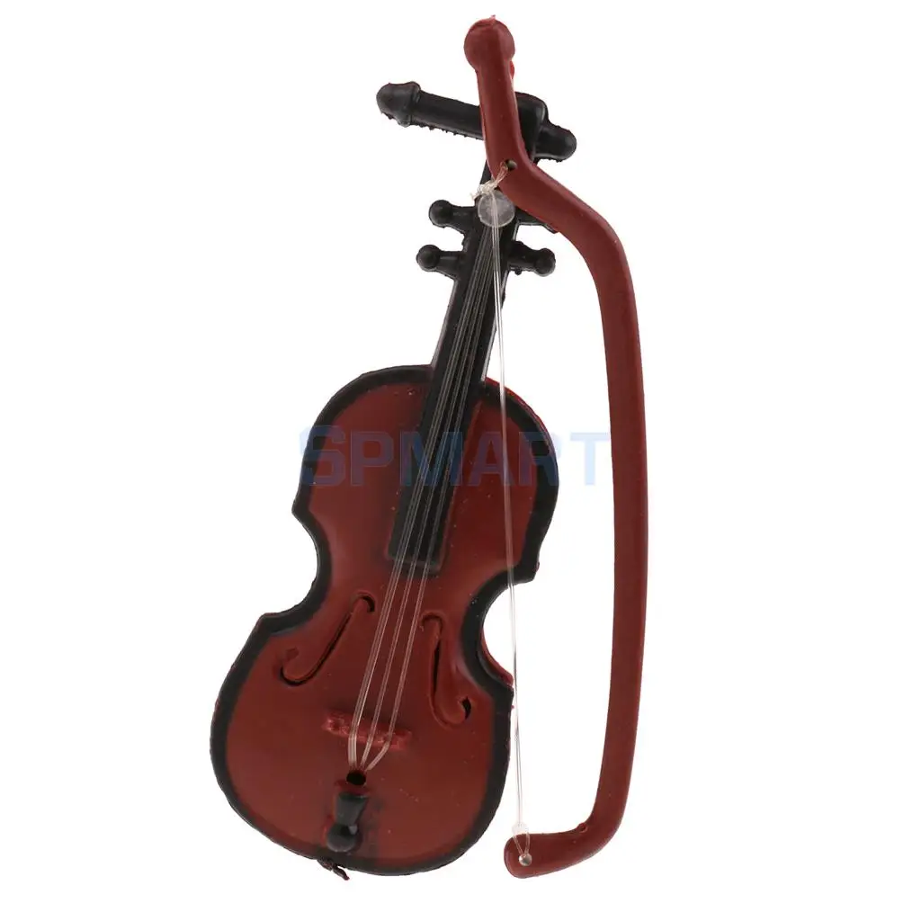 1/12 Dolls House Miniature Plastic Violin Musical Instrument Model Figures Display Decor Figures Toy Dolls Accessory Kids Gift