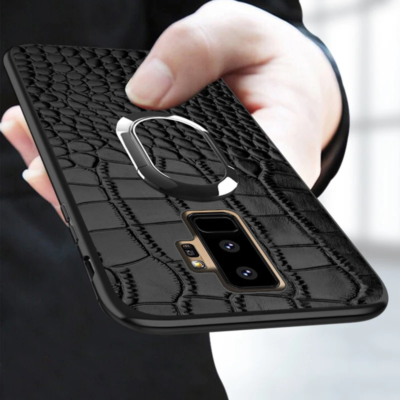 

Phone Case For Samsung Galaxy S10 S10E S9 Plus S7 Edge S8 Note 8 9 A5 Car Holder Magnetic Suction Ring Bracket Crocodile Texture