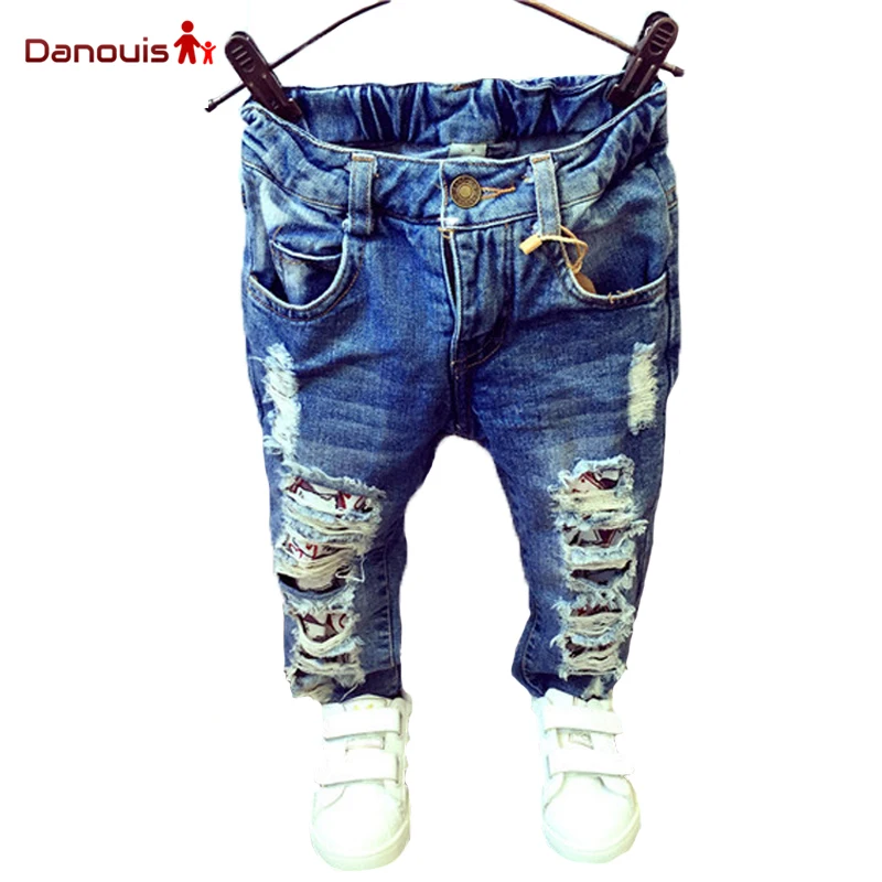 Girl Blue Ripped Jeans 2016 Fashion Kids New Brand Boys Trousers Baby