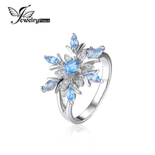 JewelryPalace 0.8ct Snowflake Genuine Blue Topaz Ring Solid 925 Sterling Silver Fine Jewelry Fashion Christmas Gift For Women