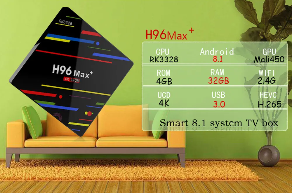 H96 Max+ ТВ-приставка Android 8,1 RK3328 Четырехъядерный 4K двойной wifi hd1080p 4 Гб rom 32 Гб ram+ iptv youtube googleplay android tv box