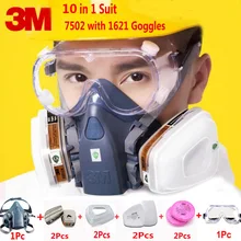 10 In 1 3M 7502 Half Face Respirator Gas Mask With Safety Security 1621 Goggles Bussiness Industry Dust Proof Mask
