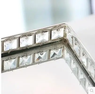 Модный прямоугольный стеклянный поднос 37*25 см с кристаллами, металлический поднос для сервировки, стеклянный зеркальный поднос, поднос для столовых приборов, поднос для хранения FT040