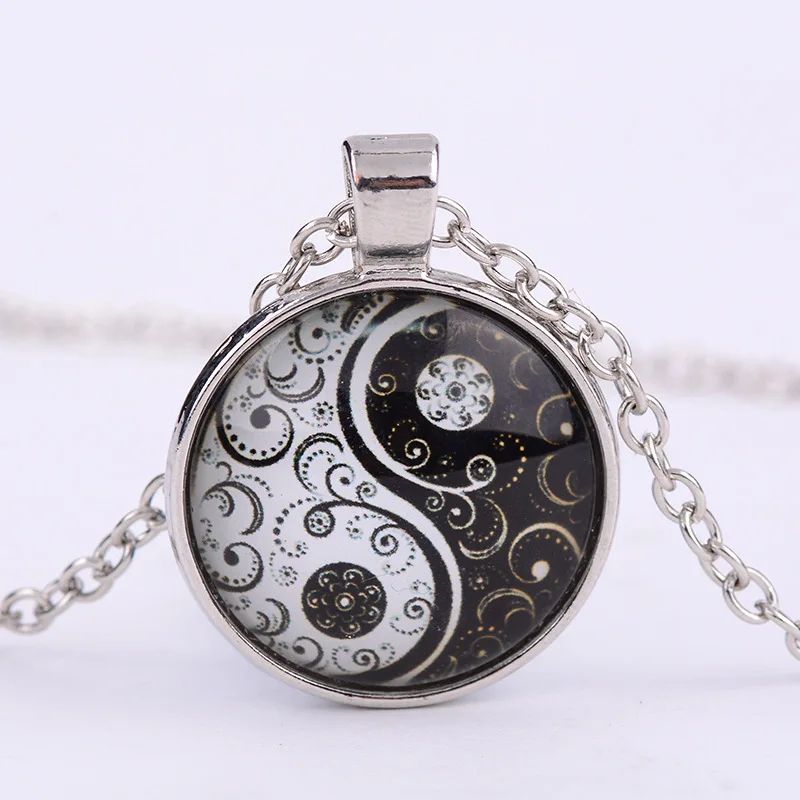 

New Gow Glass Time Stone Necklace Jewelry Yin Yang Tai Chi Witchcraft Flower Necklaces&Pendants for Women Men Gift XL150