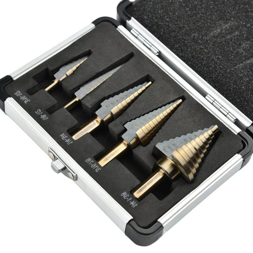 5Pcs Stepped Drill Set High speed Steel Step Drill Plate Drill Twist