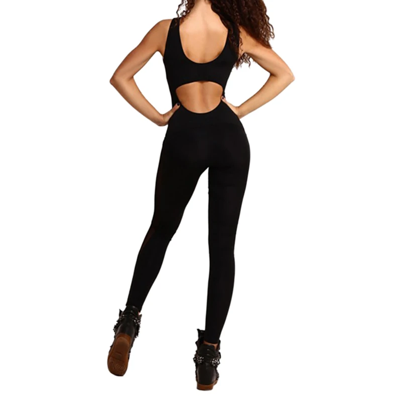 Sexy Stretchy Fitness Jumpsuit Women Mesh Hollow out Workout Playsuit High Energy Seamless Tummy Control Skinny Trousers z1