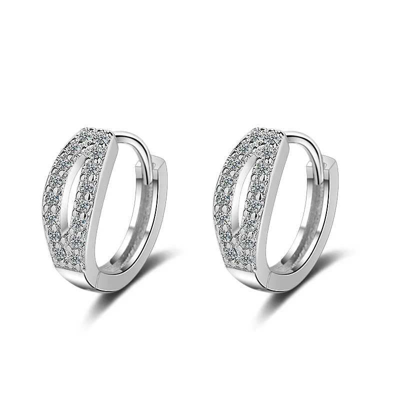 925 пробы серебряные серьги-кольца для женщин, модный дизайн, Двойные Прозрачные ослепительные серьги-кольца с кубическим цирконием для невесты