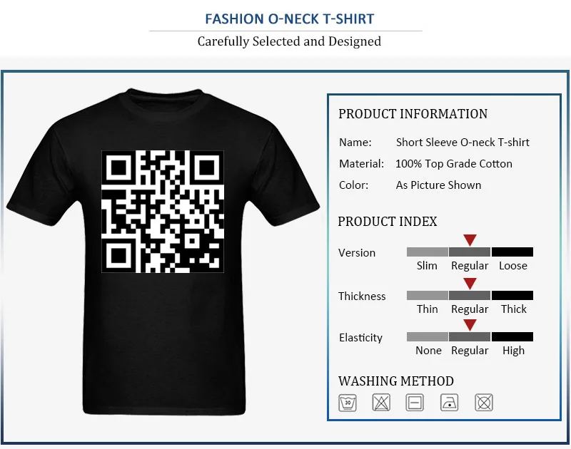 QR Code Top T-shirts Casual Short Sleeve Fashionable Crewneck 100% Cotton Tops Shirt Street Clothing Shirt for Boys Summer Fall QR Code