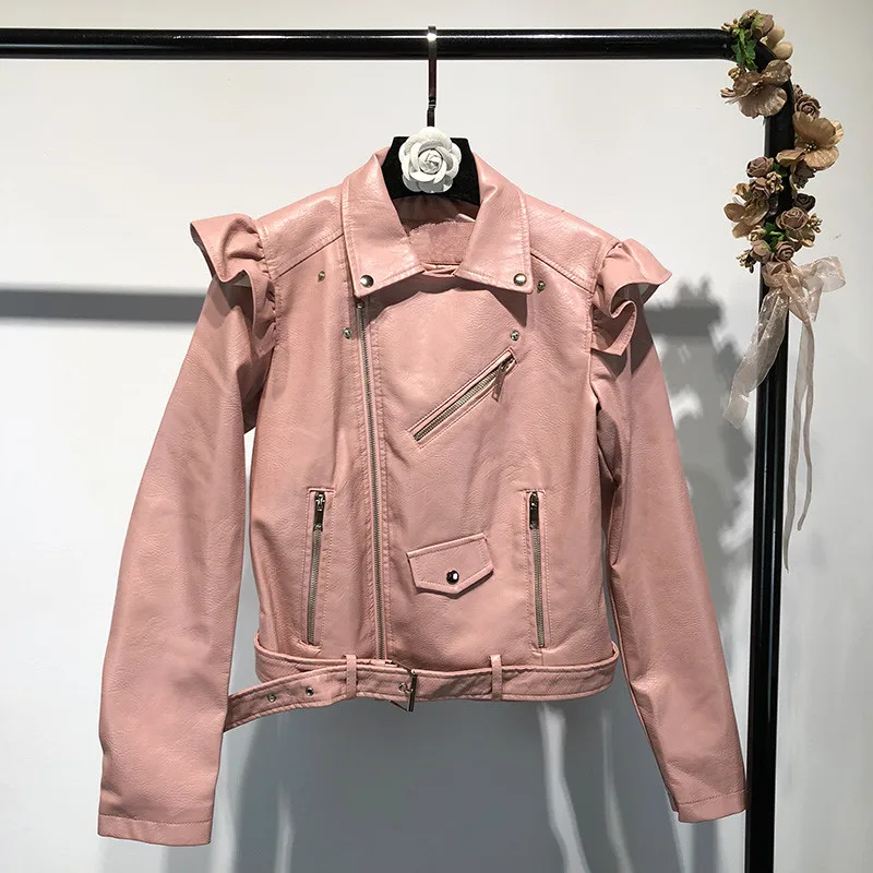2018 À Glissière Moto Outwear Mode Pu Automne Casual Streetwear Y593 Manteau Femmes Fermetures Veste Volants Hiver YwYUq0
