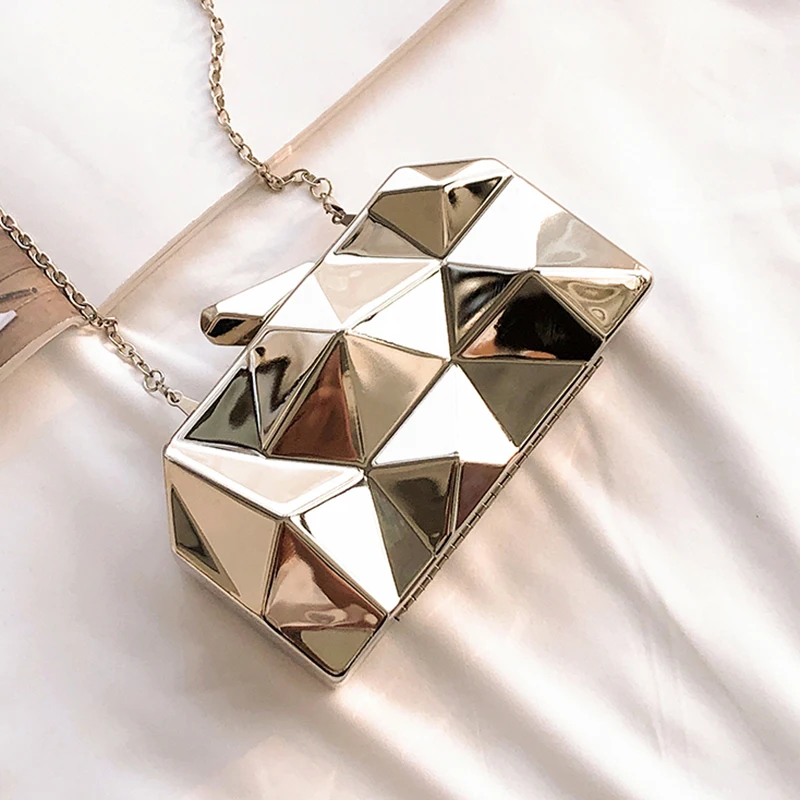 

2019 High Quality Metal Mini Handbag Party Clutch Top Hexagon Wedding Bridal Party Evening Purse Bags for Girl Shoulder Gold Box