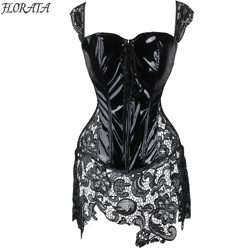 Corset Sexy Lingerie Plus Size PVC/Vinyl Steampunk Gothic Clothing Women Burlesque Waist Trainer