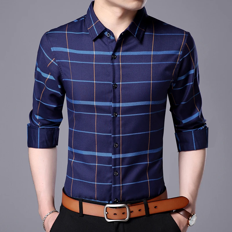 2018 New Arrival 100 Polyester Men's Shirt Fashion Men Plaid Long