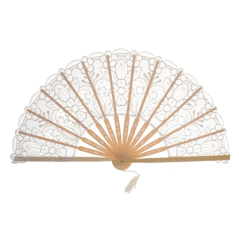 

Solid Color Hand Held Folding Fans Chinese Style Openwork Lace Bamboo Fans for Wedding Supplies H99F