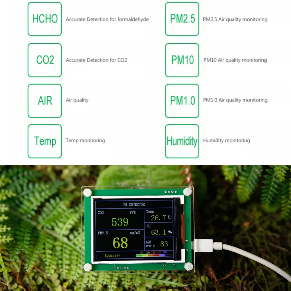 Крытая Автостоянка Inernal прочный 2," ЖК-дисплей углекислого газа CO2 PM1.0 PM2.5 PM10 Тесты er высокое качество Тесты Температура влажности#291102