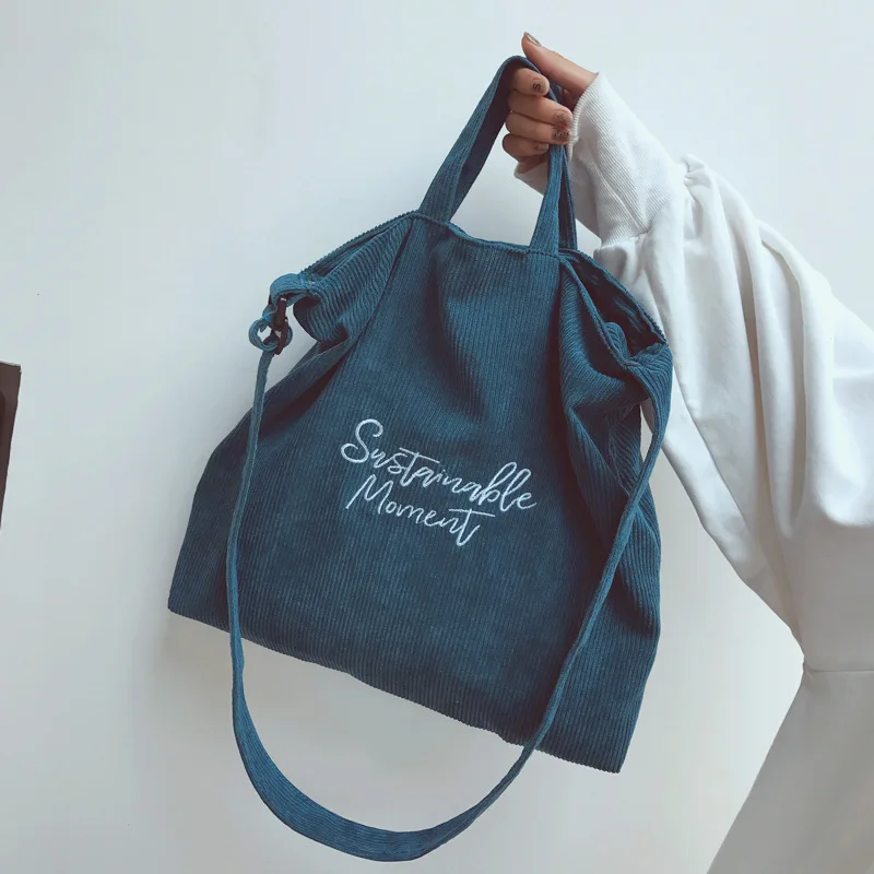 

Women Corduroy Shoulder and Crossbody Bags Female Large Capacity Zipper Totes Soft Embroidered Messenger Bag