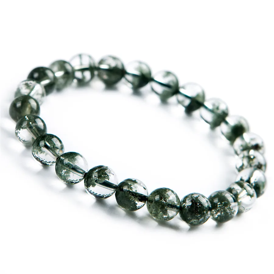 Natural Green Phantom Ghost Quartz Crystal Gems Stone Round Bead Women Bracelet AAA 8.5mmin