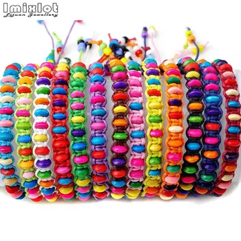10pcs/lot Colorful Wood Beads Weave Rope String Children Girl Friendship Bracelets