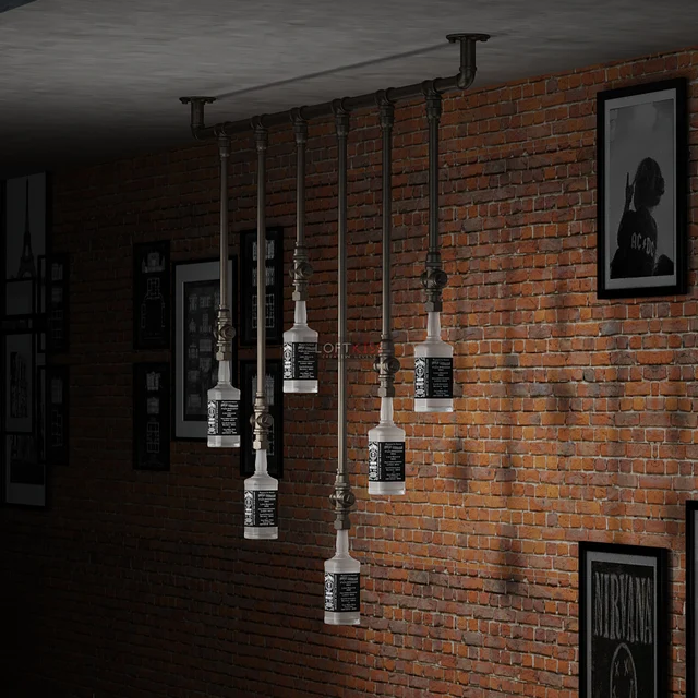 Jack Daniels Bottle Chandelier Lighting Industrial Water Pipe Jack Daniels Bottle Chandelier Lighting Industrial Water Pipe Vintage Bar Decorative Lights Fixture Beer