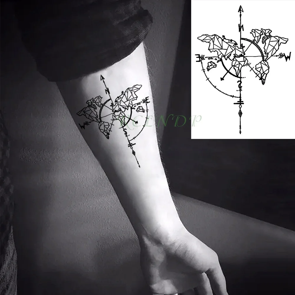 Водостойкая временная татуировка наклейка компас флэш-тату поддельные тату на шею запястье ноги рука Татуировка боди-арт для девушек мужчин женщин - Цвет: Монохромный