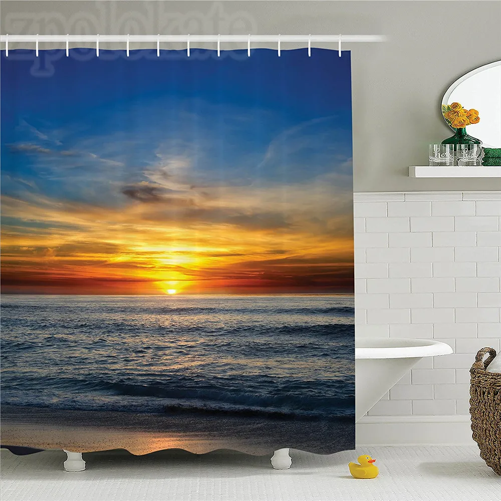 Ocean Decor Shower Curtain Set Sunset Over The Pacific Ocean From La
