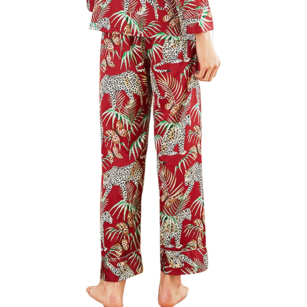 MUQGEW мужские пижамы с шелковым принтом модные длинные пижамные штаны с v-образным вырезом Халат фланелевый банный халат Pijama Masculino - Цвет: Красный