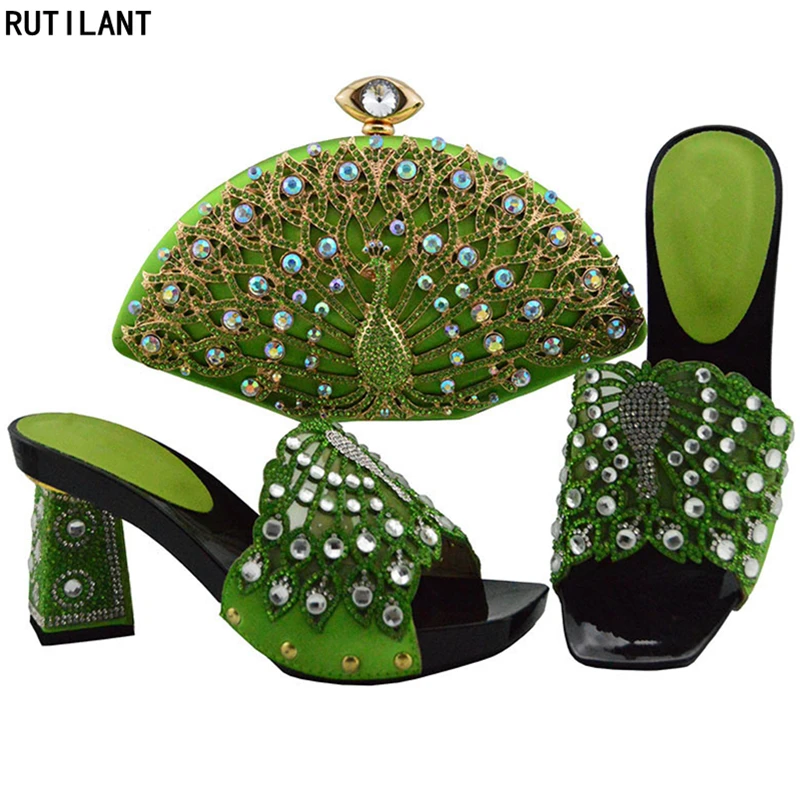 

Latest Ladies Italian Shoes and Bag Set Decorated with Rhinestone Nigerian Women Wedding Shoes and Bag Set Luxury Women Shoes