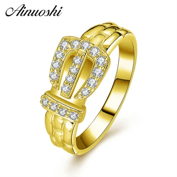 

AINUOSHI Real 14K Solid Yellow Gold Cluster Crown Ring Carved Band Simulated Diamond Wedding Engagement Ring for Women Jewelry