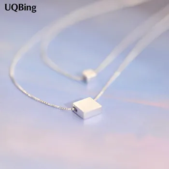 

Drop Shipping 925 Sterling Silver Necklaces Square Block Double Silver Necklaces&Pendant Jewelry Collar Colar