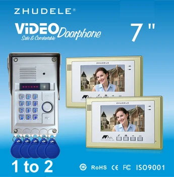 

ZHUDELE Home Security Intercom System 7"Video Door Phone+IR CCD Camera with Password&ID Card Unlocking function Waterproof Cover