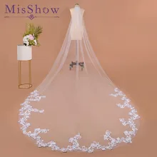 Фата, свадьба 3 метра слоновая кость Соборная ВУАЛЬ белый один слой свадебная вуаль с расческой кайма из кружева, свадебная фата velo de novia