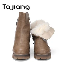 Ta Jiang/очень теплые зимние ботинки; женские модные зимние ботинки; новые осенние ботильоны; женская обувь на высоком каблуке с застежкой-молнией и пряжкой
