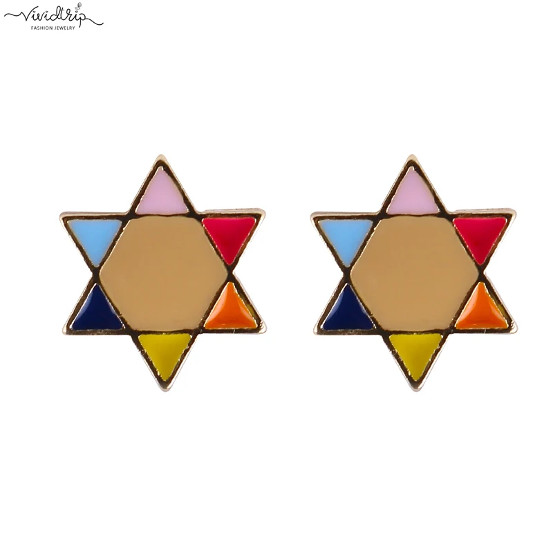 

2019 New Arrival Fresh Cute Enamel Hexagram Star Clip On Earrings Without Piercing Simple Ear Clips for Female Bijoux Jewelry
