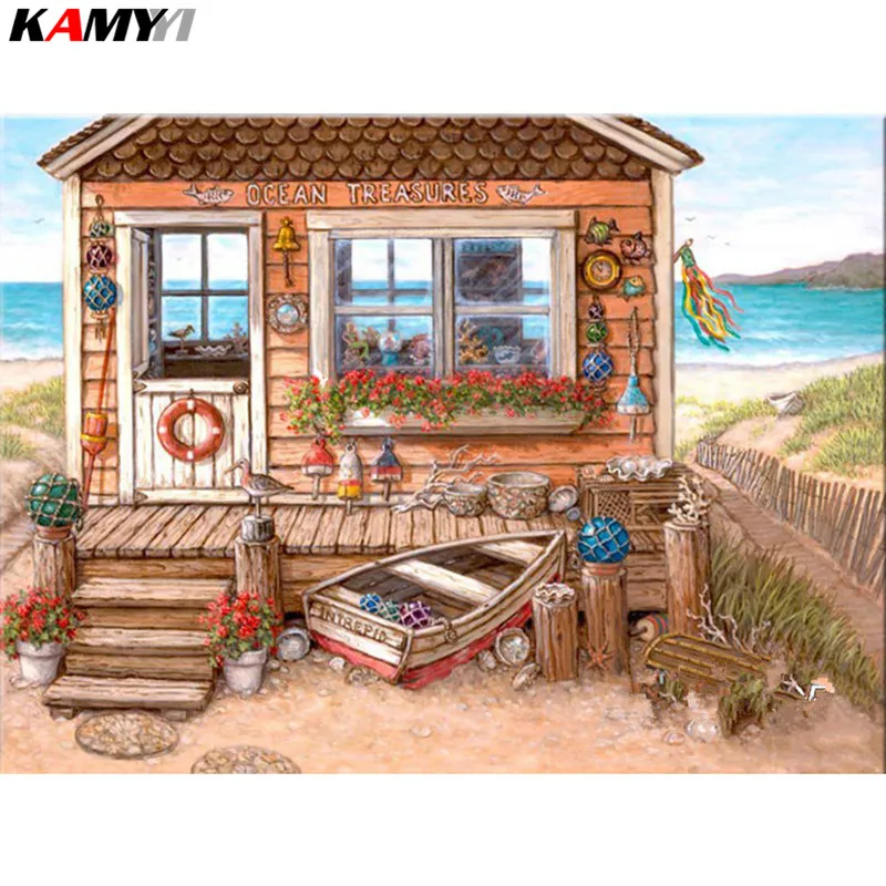 DIY Алмазная картина крестиком Приморская вилла 5D полная мозаика вышивка