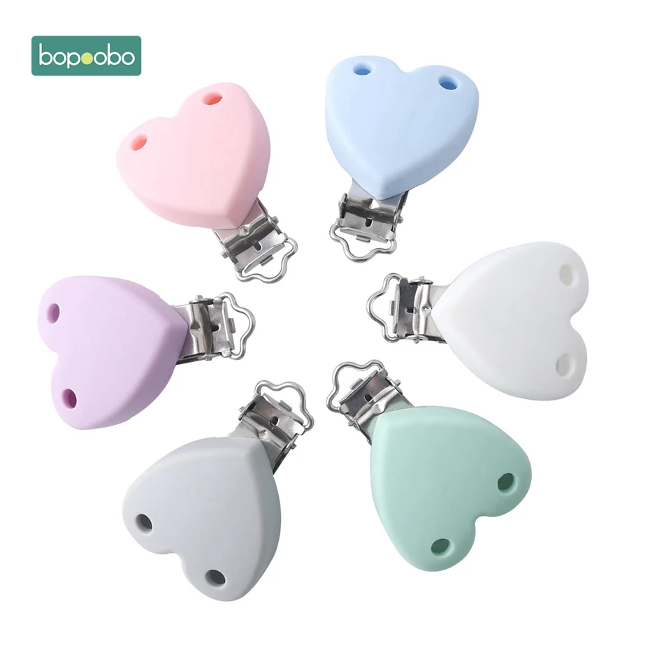 

Bopoobo 1pc Baby Teether Silicone Heart Teether Pacifier Clip Holder For Nipples Pacifier Chain Accessories Silicone Teether