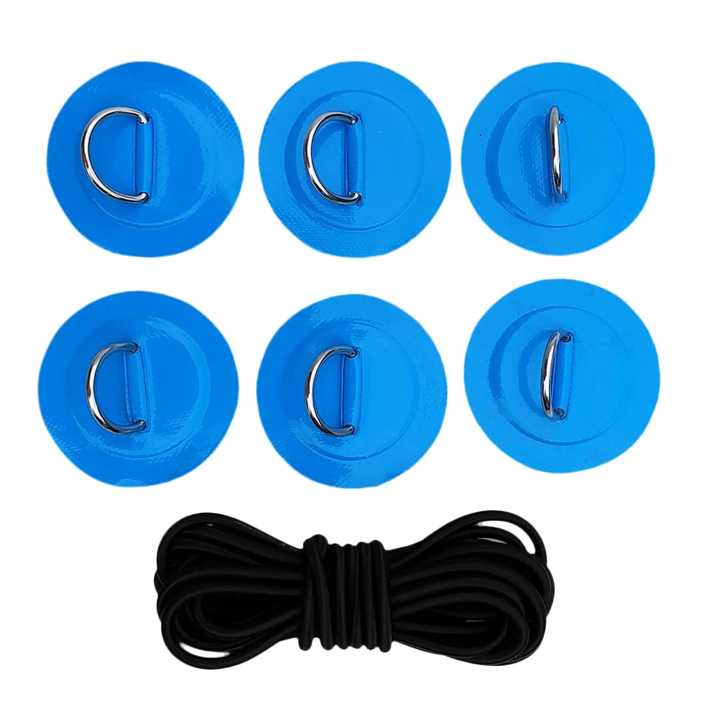 Stand Up Paddleboard SUP Bungee Rope Deck Rigging Kit 6Pcs D-ring Pad Patch Water Sports Rowing Inflatable Boats Surfboard