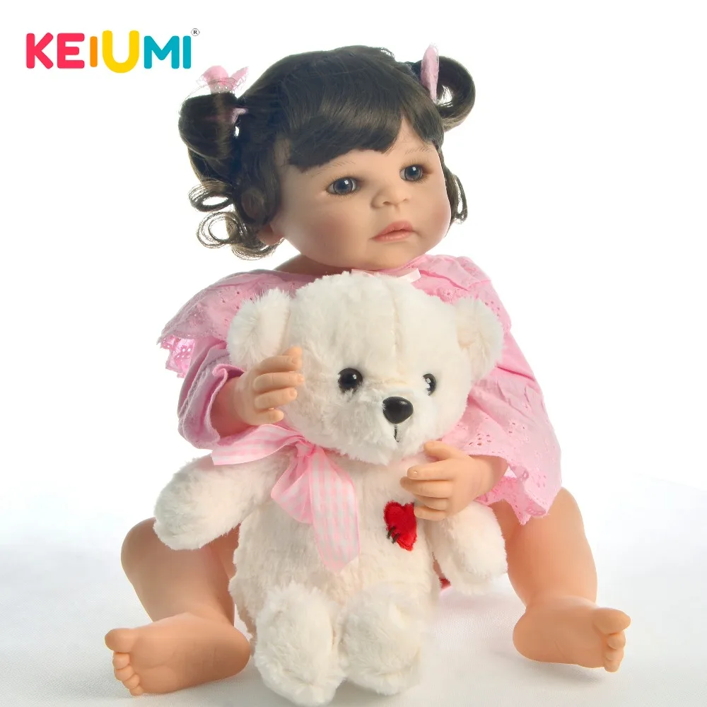 

KEIUMI Hot Sale 22' 55 cm Lovely Reborn Baby Girl Full Silicone Body Dolls Lifelike Kids Playmate Baby Toys For Christmas Gifts