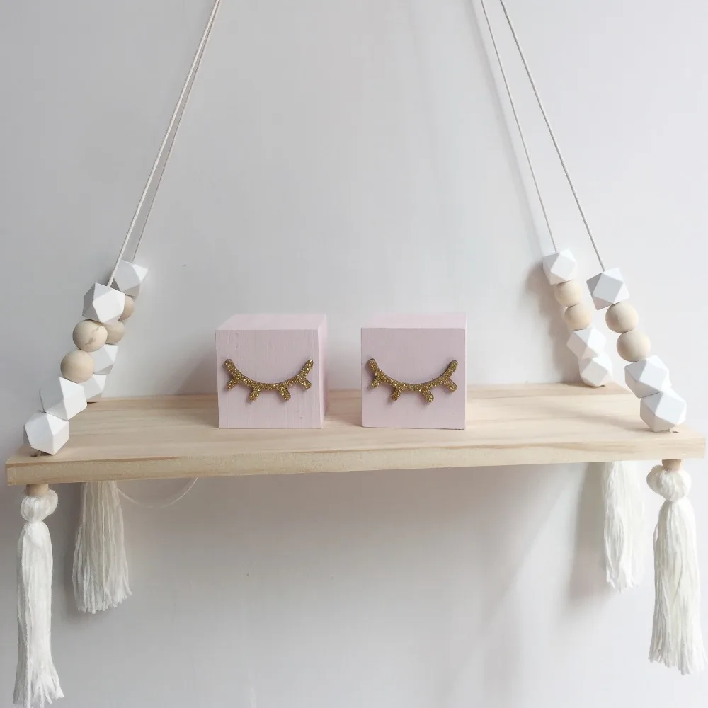 حار بيع غرفة نوم رف جدار DIY الأصلي خرزات خشبية تخزين الرف منظمة سوينغ الرف ديكور المنزل الاطفال ديكور جدار الغرف
