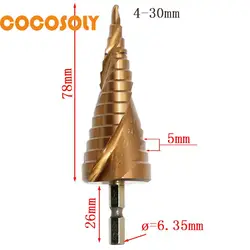 HSS-CO Кобальт спиральная нарезка шаг сверла 1/4 "Шестигранным хвостовиком дерева, металла бурения конуса 4-30 мм отверстие Пилы M35