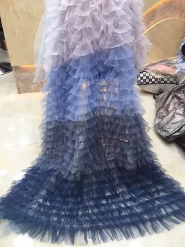 

2019 African lace fabrics french 3D Flower High Quality bridal nigerian royal blue lace tulle lace fabric For Wedding Dress