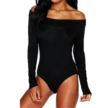 

Womens Off Shoulder Long Sleeve Skinny Bodysuit Leotard Bodycon Bandage Jumpsuit Tops Playsuit Women Clothing