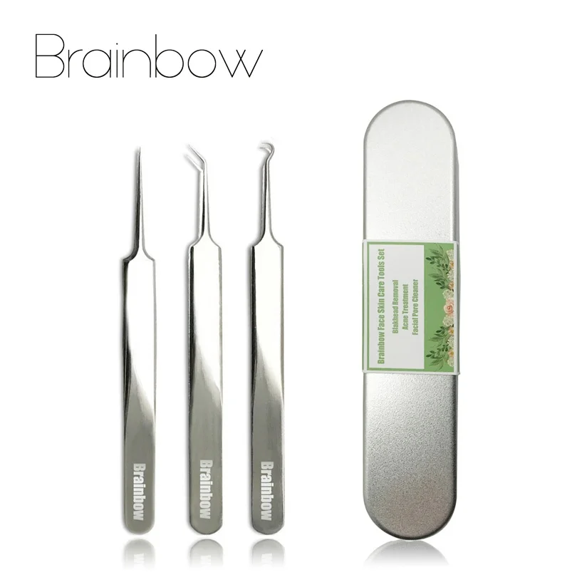 Brainbow 3 шт. пинцет для удаления черных точек и экстрактор угрей комедонов