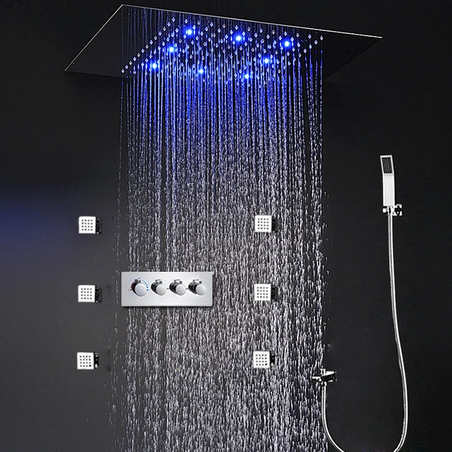 Bathroom Accessories Modern Shower Faucet Ceiling Led Large Rain Bathroom Accessories Modern Shower Faucet Ceiling Led Large Rain Head Stainless Steel Panel Thermostat Mage