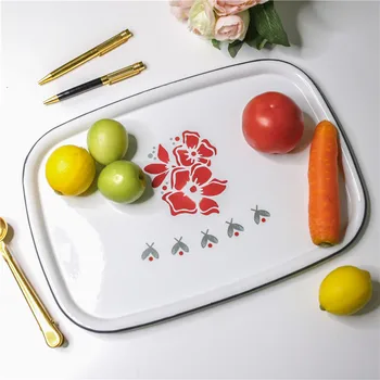 

Vintage Enamel Tray Food Tray Vegetable Tray Storage Tray White