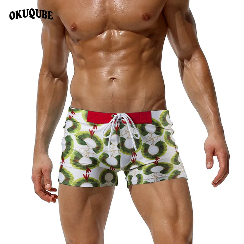 

OKUQUBE 2018 New Beach Shorts Nylon Swimsuit Breathable Swimwear Print Boxer Beachwear Quick Drying Tied Swimming Trunks For Men