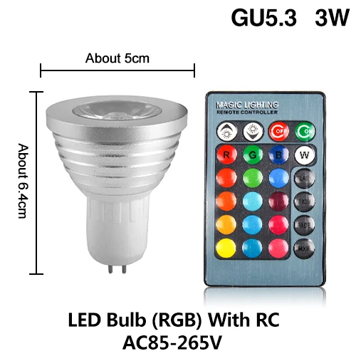 E27 E14 RGB светодиодный светильник 3 Вт 5 Вт 10 Вт цветной магический Точечный светильник с дистанционным управлением с регулируемой яркостью 24key светодиодный ночник 220В 220В праздничный бар - Испускаемый цвет: GU5.3 3W With RC