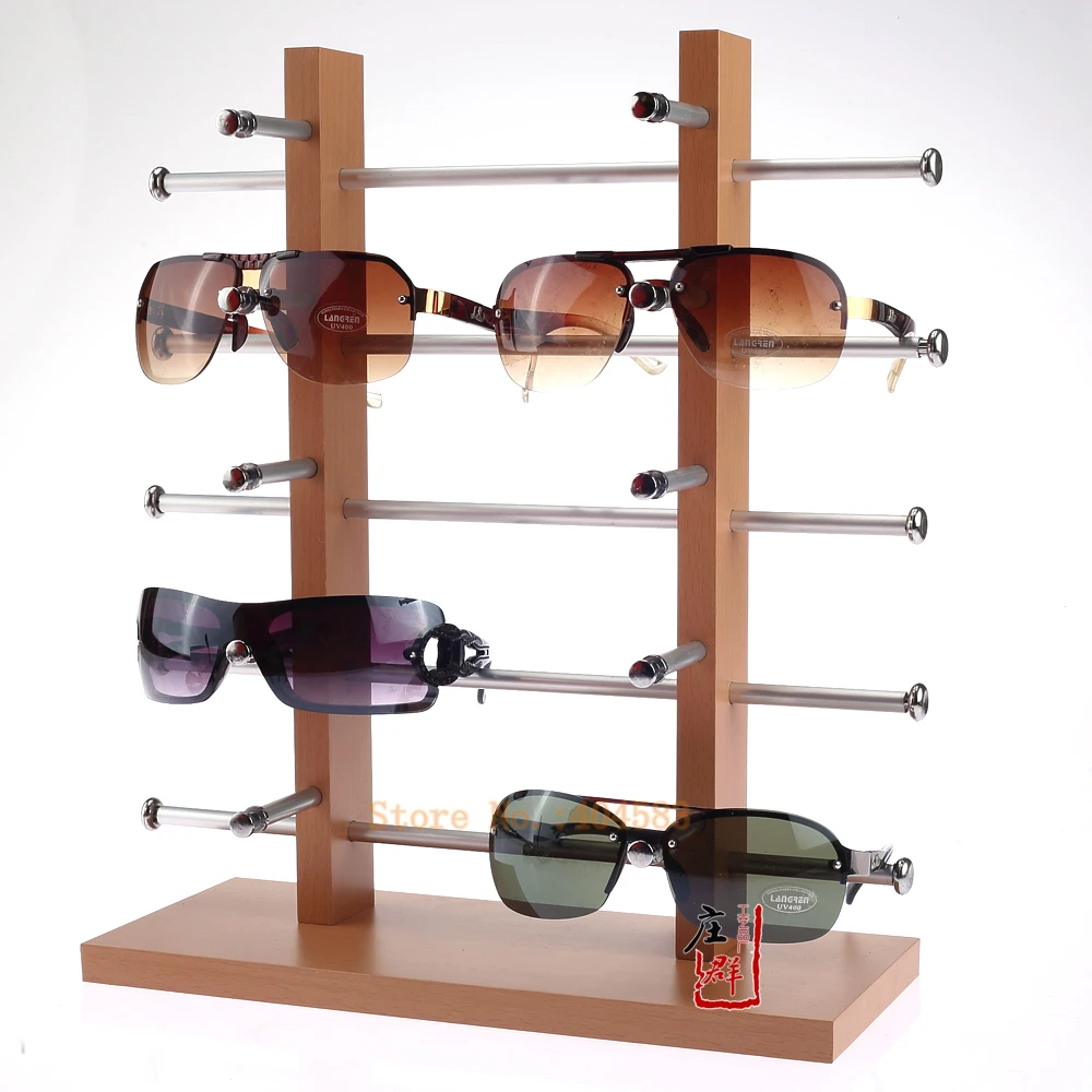 

Double row 10 grid wood grain reading glasses display stands