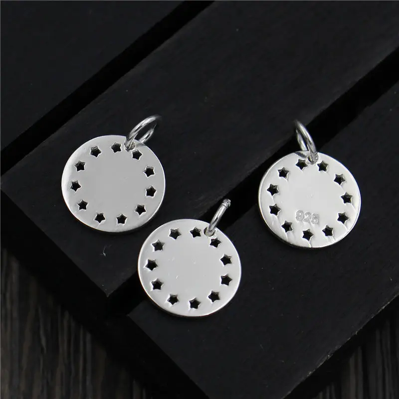 

Fashion S925 Round Medallion Charms Fit Bracelets 925 Sterling Silver Hollow Star Disc Pendants DIY Jewelry Making Accessories