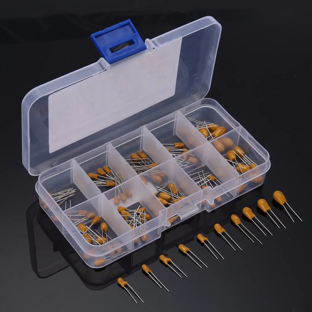 Mayitr 100pcs Tantalum Capacitor High Precision 16V 10 Values 1uf-100uf Assortment Kit Set with Box